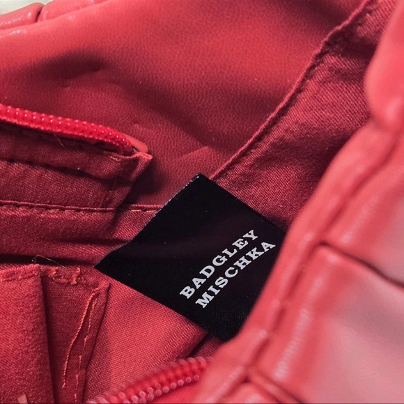 Badgley Mischka Red Ruched Leather Hobo - Picture 9 of 10